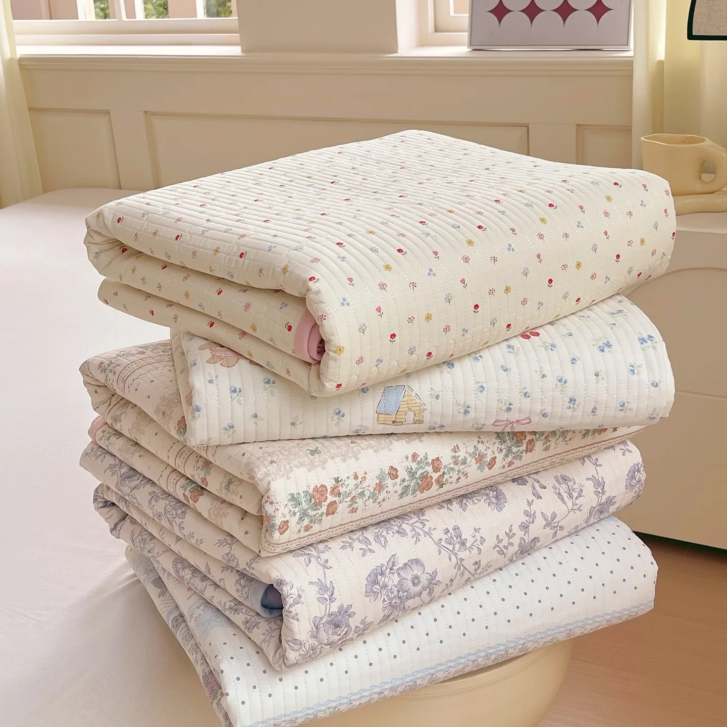 All cotton single bed cover three piece set, pure cotton sandwich bed sheet, non slip, single, double, four season universal