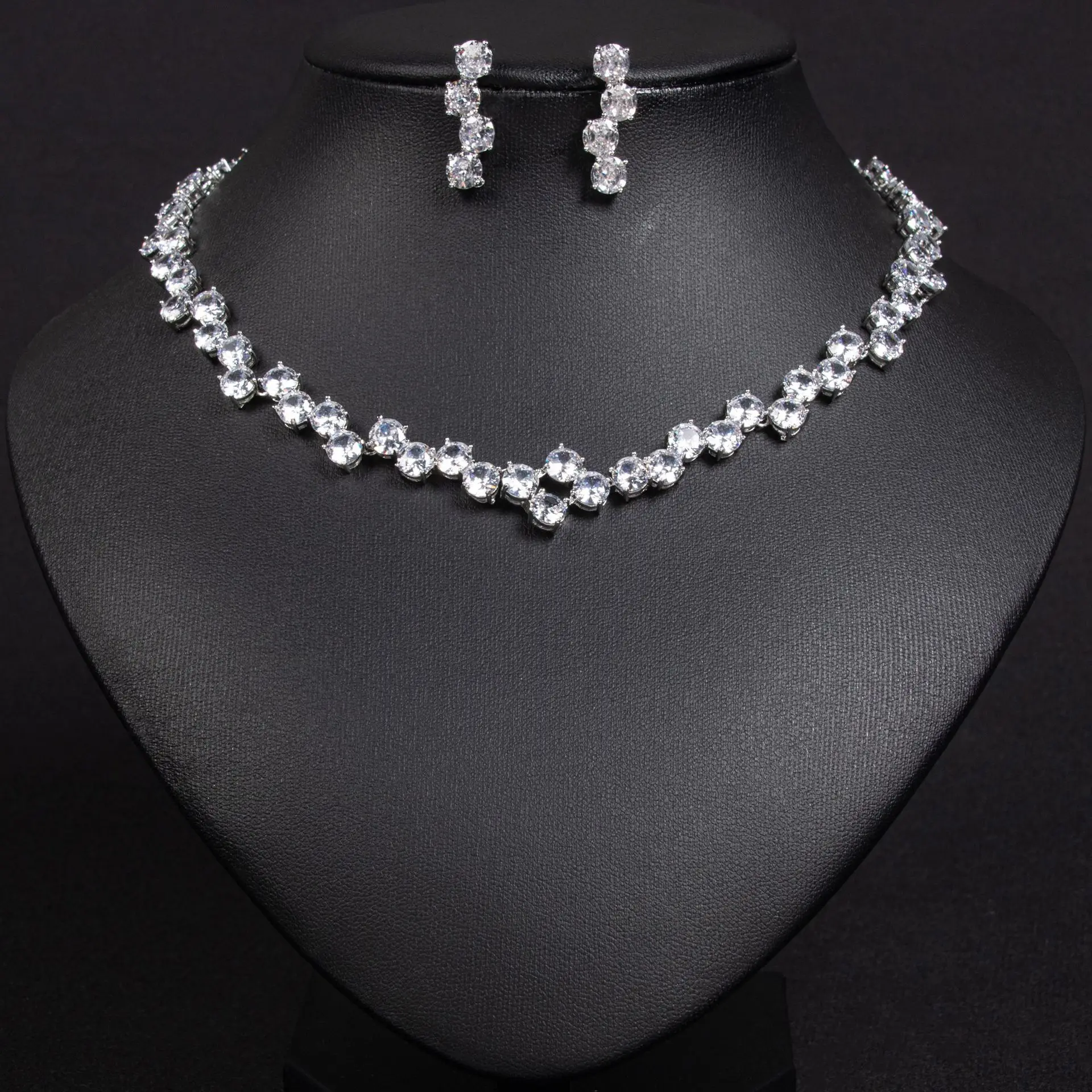HIBRIDE Sparkling Multicolor Ladies Jewelry Necklace Earrings Set Zircon Date Graduation Party Prom Wedding Holiday Gift S-599