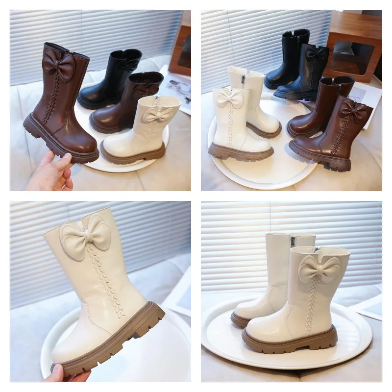 

Модные одинарные сапоги для девочек, четыре сезона, От 3 до 18 лет, детские высокие сапоги с бантом, детские высокие сапоги, кожаные сапоги для больших детей для девочек