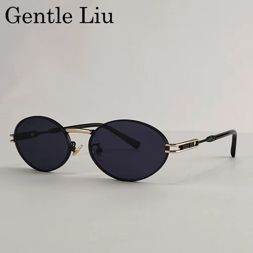 Imagen 2 del producto Gafas de sol Punk ovaladas con montura pequeña para mujer, lentes de sol con montura metálica Vintage de marca de lujo 2025, gafas de sol a la moda UV400