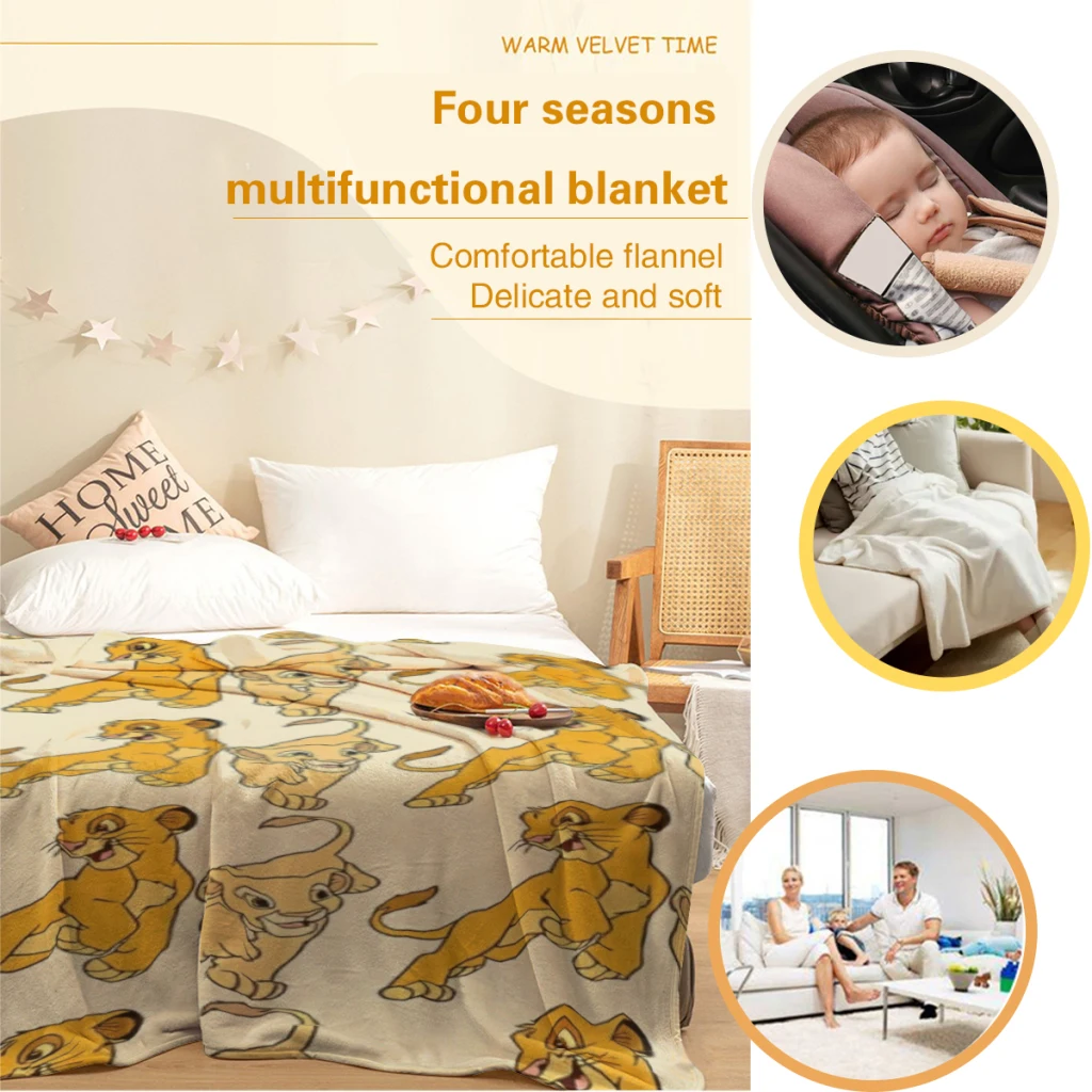 Simba and Nala Animals Blanket Flange Textile Decor Portable Super Soft Throw Blankets for Home Office Plush Thin Quilt