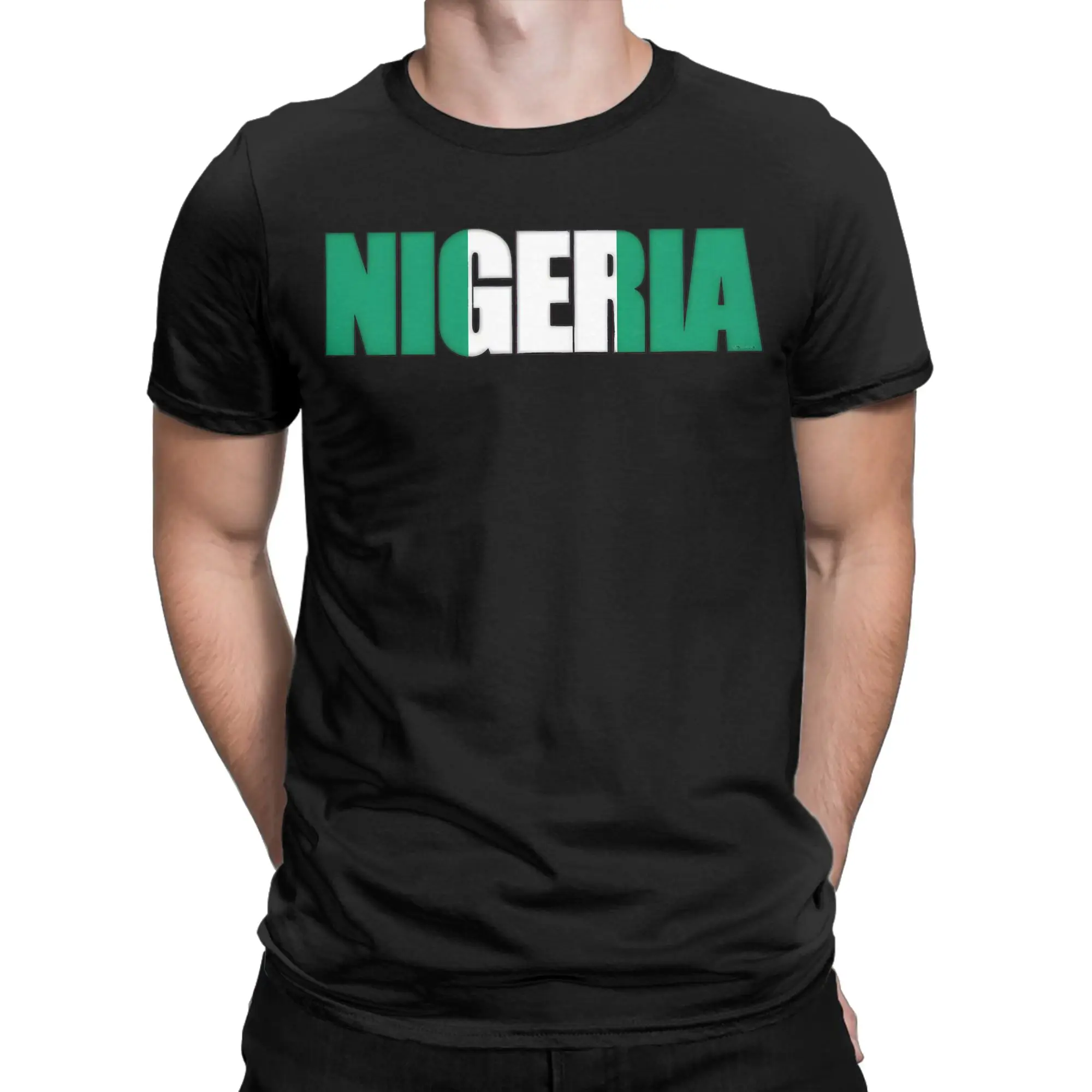 Two‑Tone Nigeria Word Art T-Shirts Men  Awesome 100% Cotton Tee Shirt O Neck Short Sleeve T Shirts New Arrival Clothes