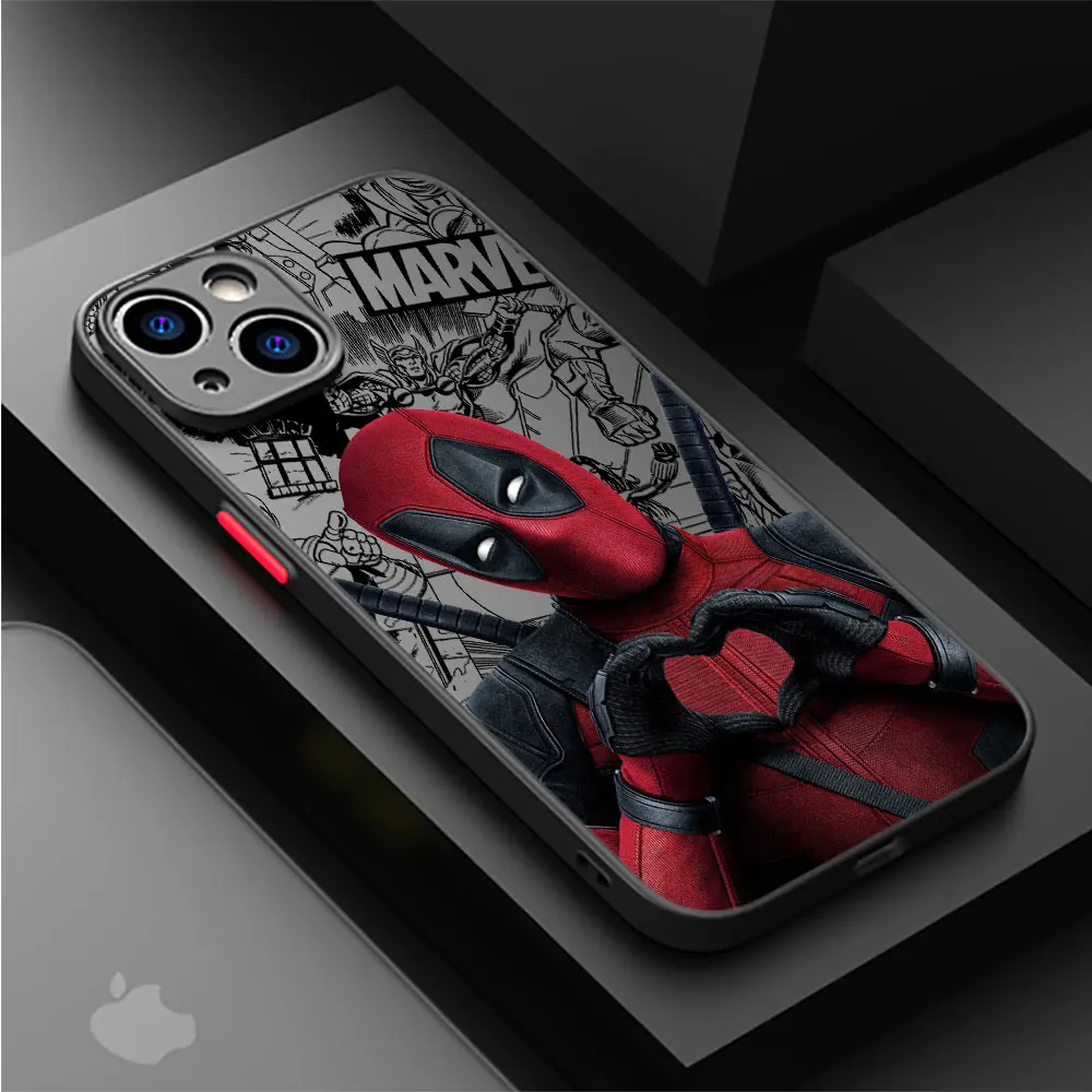 Case for iPhone 13 Mini XS Max 11 Pro 14 Plus 15 Pro Max 12 8 Plus XR X 7 SE Matte Cover Coque Coque Marvel Deadpool Luxury