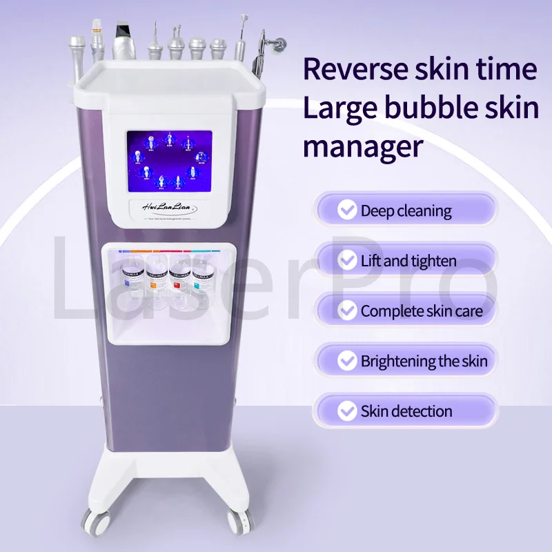 ใหม่ล่าสุดแนวตั้ง 9 in 1 Hydra Beauty อุปกรณ์บํารุงผิวหน้าอัลตราโซนิกความถี่ R ทําความสะอาดออกซิเจน Jet Peel Beauty Machine