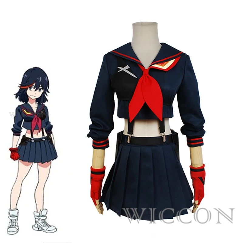 Kill La Kill COSPLAY matoi ryuuko คอสเพลย์อนิเมะญี่ปุ่นปาร์ตี้เครื่องแต่งกายวันฮาโลวีนสำหรับผู้หญิงหญิงสาวท็อปส์ซูกระโปรงชุดวิก