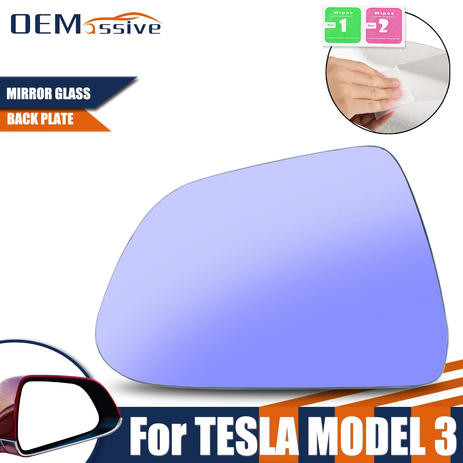 สำหรับ Tesla รุ่น3 2017 2024กระจกมองหลังซ้าย1ชิ้นเลนส์กระจกมองหลังเสริมความร้อนกันน้ำป้องกันแสงสะท้อนวิสัยทัศน์กว้าง