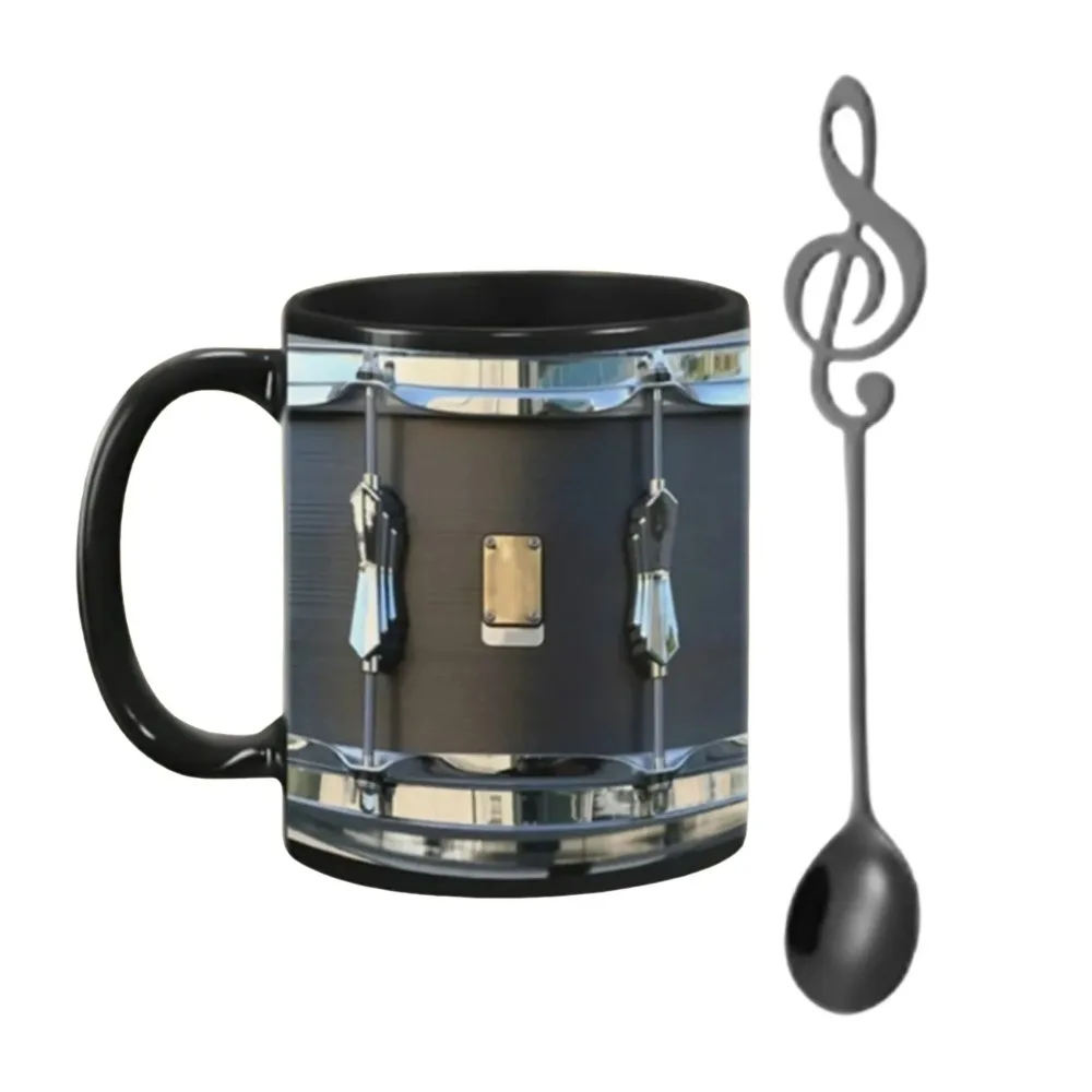 

With Spoon Vintage Drum Mug Heat-resistant Comfortable Handle Drumming Coffee Cup Clear Pattern Durable Drum Design Drinkware
