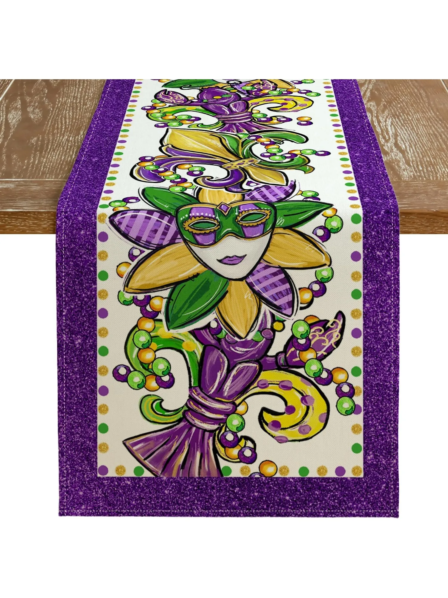 Mardi Gras chemin De Table en lin décor De fête De vacances Fleur De Lis masque perles violet carnaval chemin De Table salle à manger décor De Table