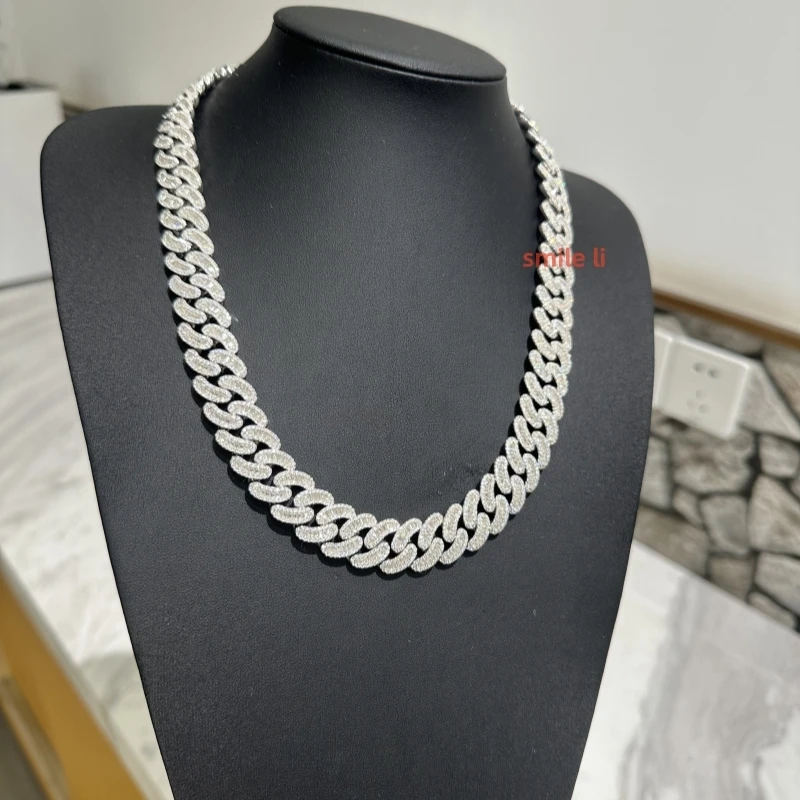 Hand Crafted Baguette Cut Cuban Link Chain Vvs Moissanite 16mm Sterling Silver Ice Out Cuban Link Chains for Men