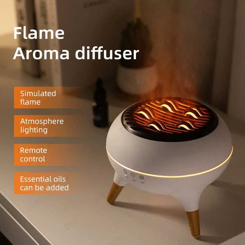 New Creative Simulated Flame Aroma Diffuser 7 Color Changing Atmosphere Light Ultrasonic Quiet Humidifier Essential Oil Diffuser