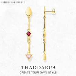 Gold Long Earrings Water Drop Multicolor Stone Europe Style Brand New Fine Jewelry Bohemia Gift For Women In 925 Sterling Silver