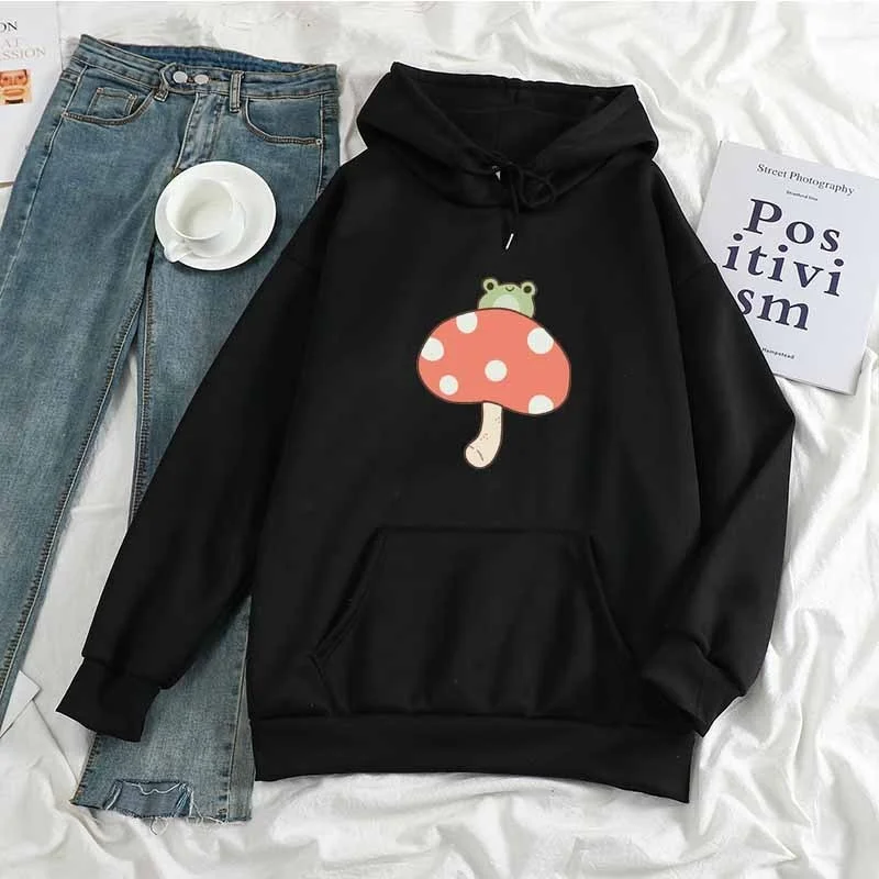 Fashion Women Korean Hoodie Graffiti Print Mushroom Frog Hoodie Sweatshirt Y2k Men's Hip Hop Fleece New Women Hooded Suit Tops