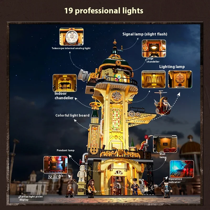 Funwhole steampunk observatietoren assembleren bouwstenen bouwmodel desktop ornamenten speelgoed verjaardagscadeau