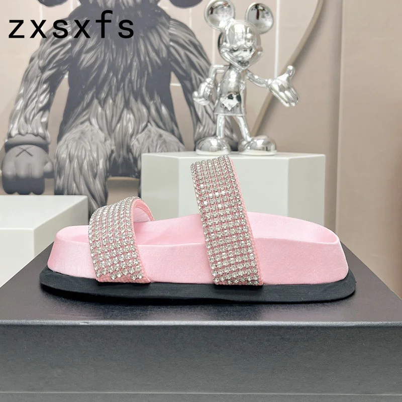 

Summer Brand Platform Slides Thich Sole Silk Flat Slippers Women Holiday Beach Shoes For Woman 2023 Designer Sandalias Mujer