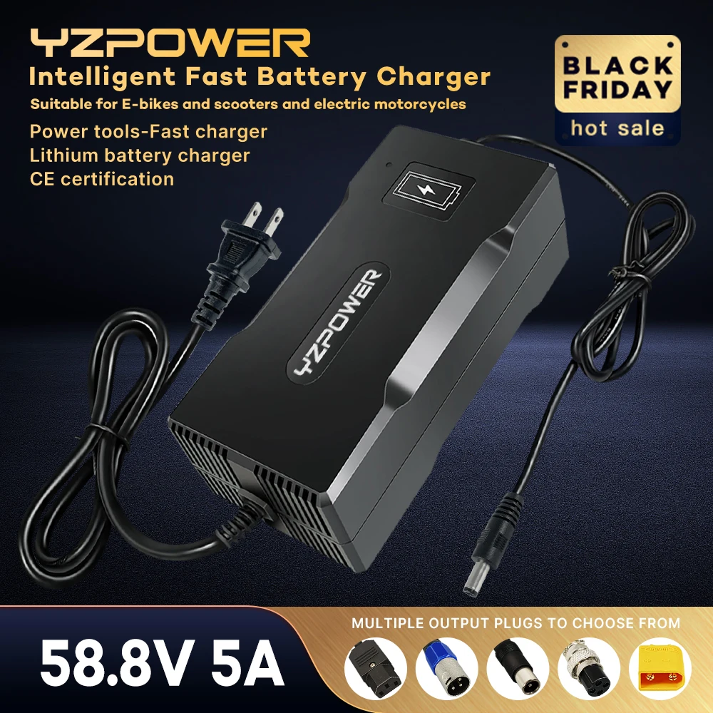 YZPOWER Dc 58.8V 5A ładowarka baterii litowej 48V (51.8V) 14S ładowarka bateria litowa elektronarzędzie uniwersalne z wentylatorem