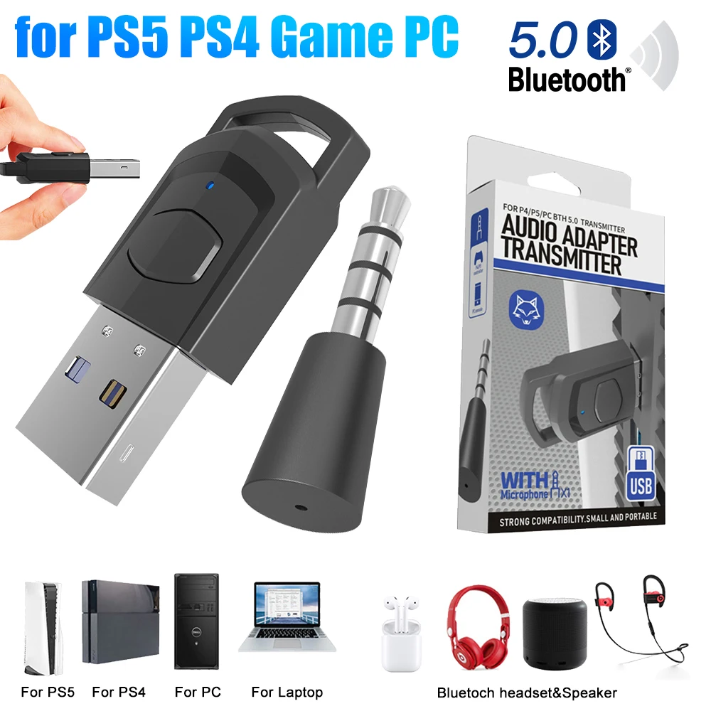 Adattatore ricevitore wireless per trasmettitore ricevitore audio compatibile Bluetooth per accessori per console di gioco PS5 PS4