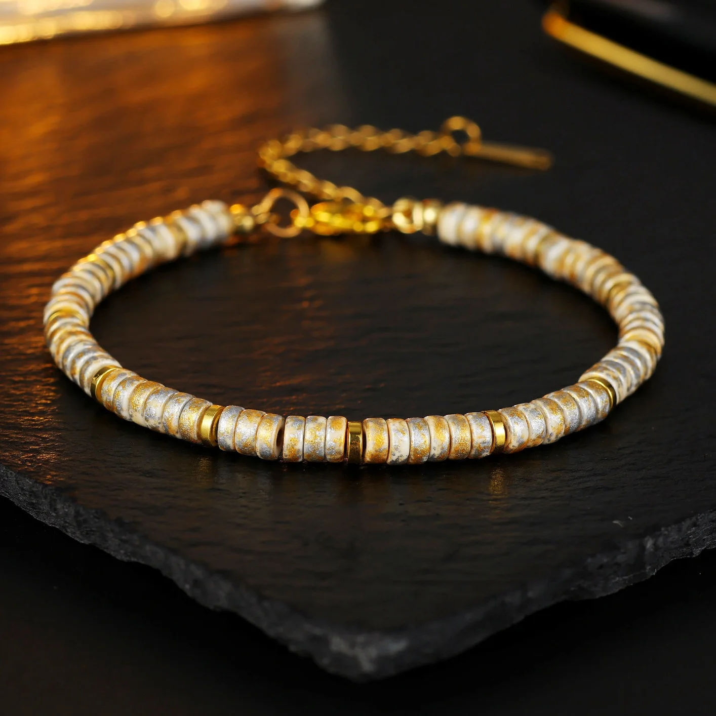 Original Handmade Fashion Gold Turquoise Energy Men Bracelet Adjustable Chain Natural Stone Wristband Outdoor Casual Cool Homme