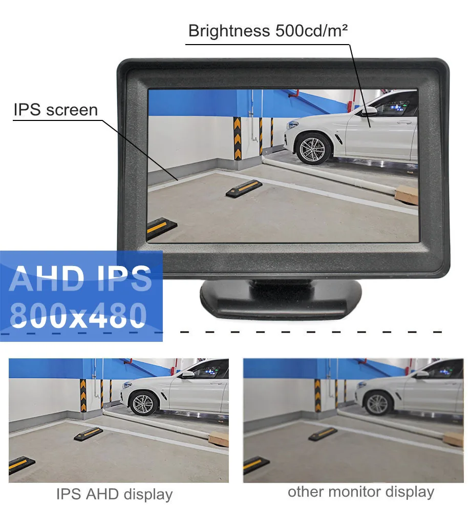 DIYSECUR 4.3inch AHD IPS 800*480 Rear View Car Monitor Backup Monitor 1280x720P Starlight AHD Reverse Car Camera