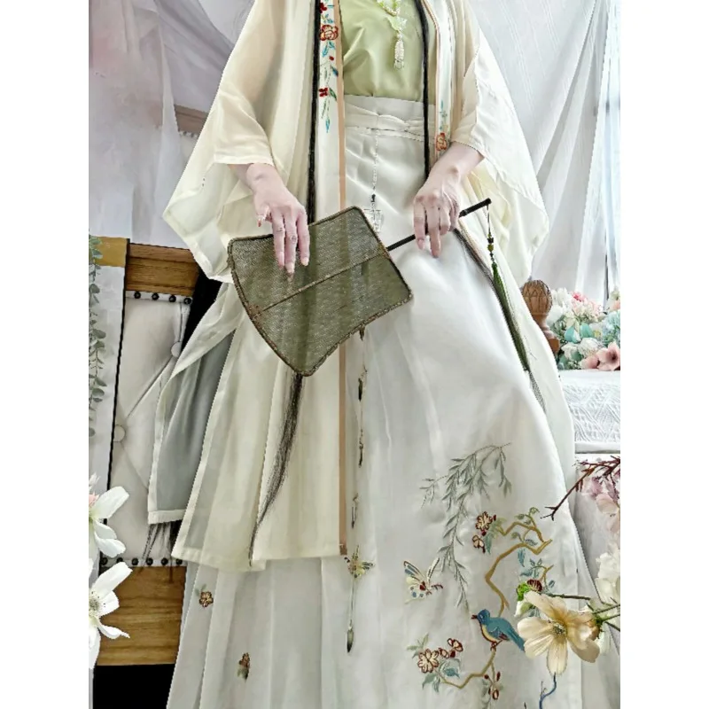 Modified New Chinese Embroidery Mamianqun Skirt 3Pcs Summer Casual Han Element Costume