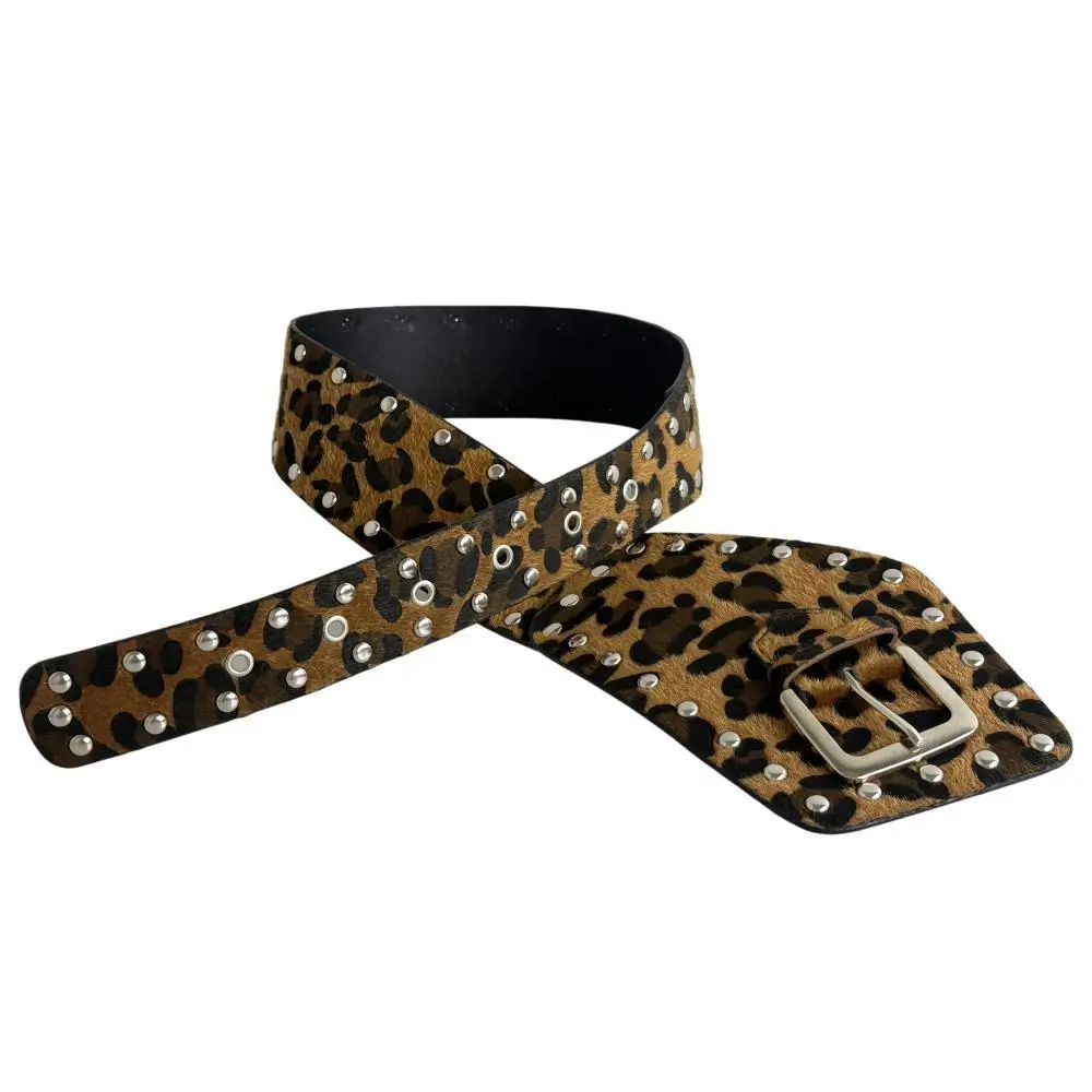 Y2k Leopard Print Wide Studded Waist Belt Women Retro Edgy Decorative Waistband For Daily Party Club Streetwear Fashion Outfits