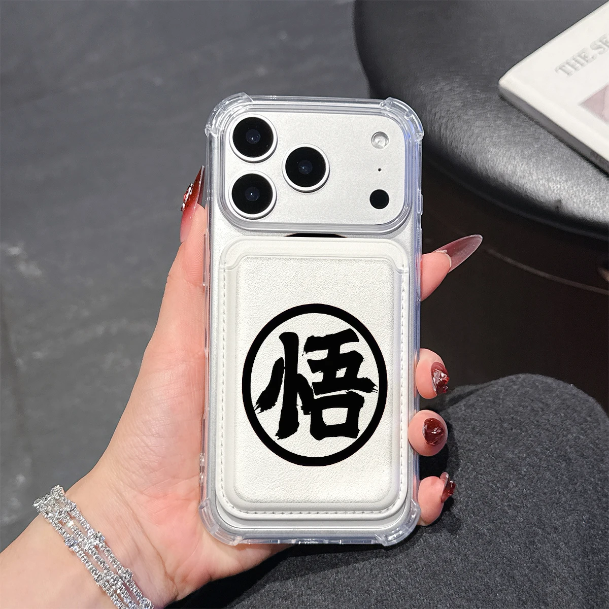 Funda para Teléfono con Símbolo Kanji Circular para iPhone 17 16 15 14 13 Pro Max Plus, con Bolsillo para Tarjetas, Transparente, Suave, de TPU, para Funda Magnética