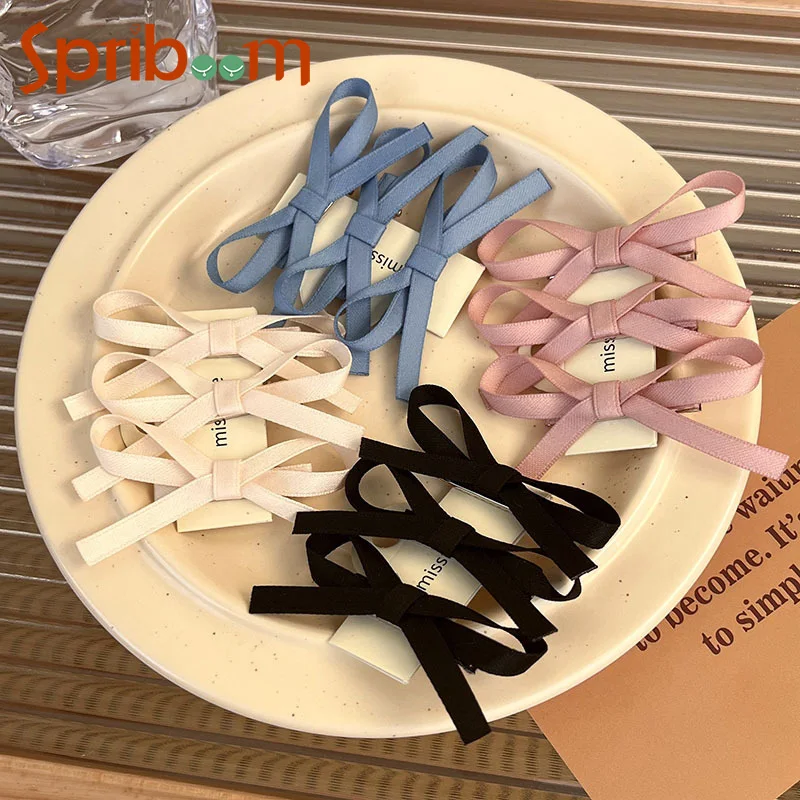 

French Bow Hairpin Women Sweet Ribbon Hair Clip Solid Color Princess Headdress 2024 Trendy Hair Accessories Korea Girls Hairpins