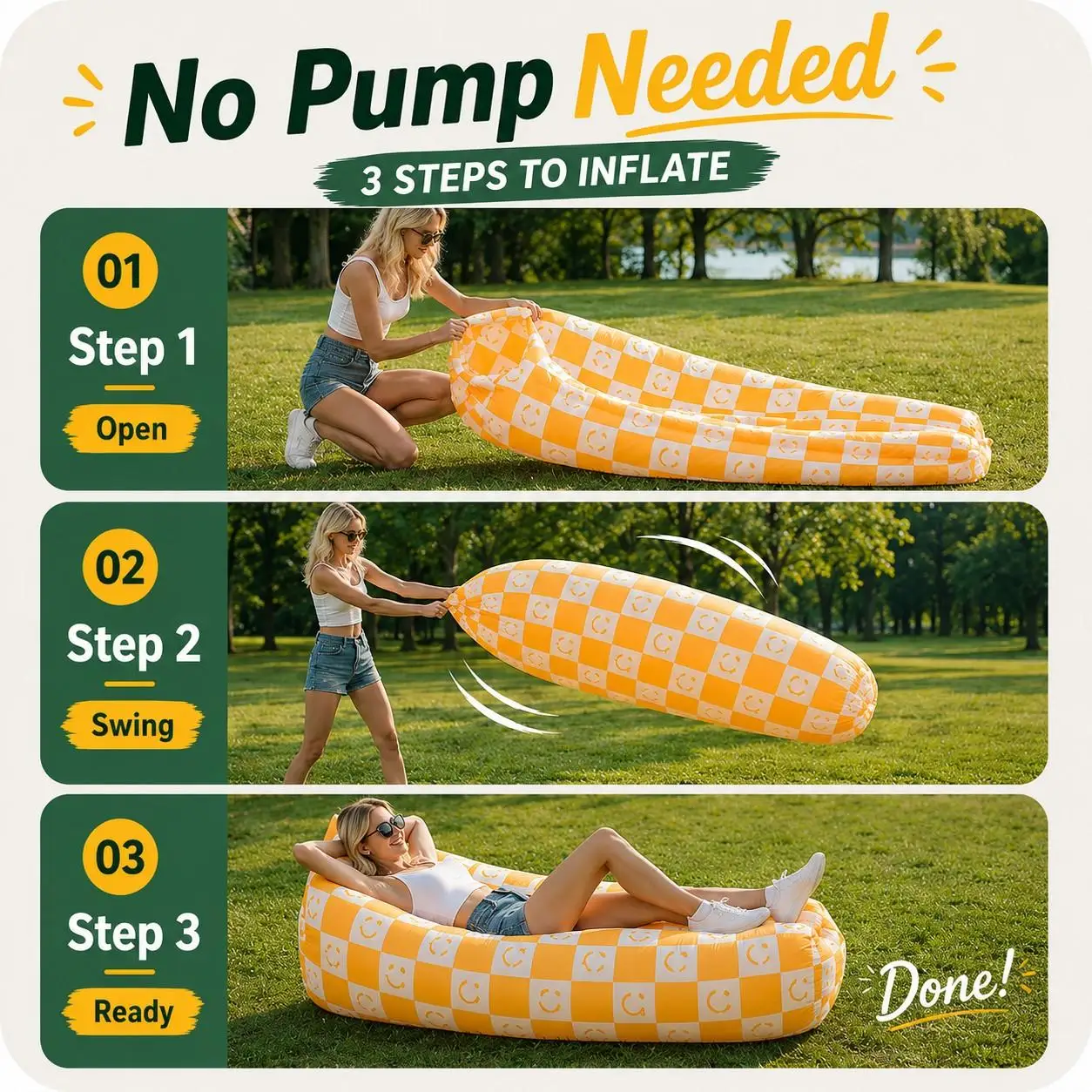 Inflatable Air Lounger Sofa for Festival Camping Beach Picnic, No Pump Portable Lazy Air Couch, Comfortable Outdoor Furniture