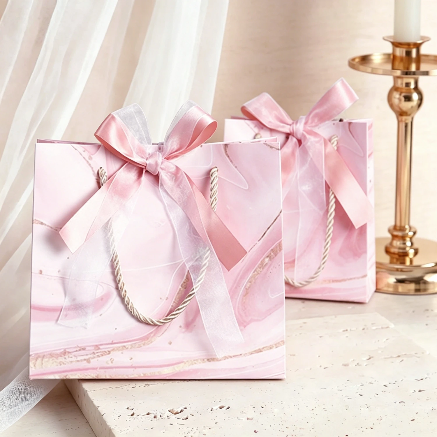 10x Marble Gift Bag Box Pink Paper Bag holiday Party Wedding Favors Packaging Baby Shower for guests for small usinesses carton