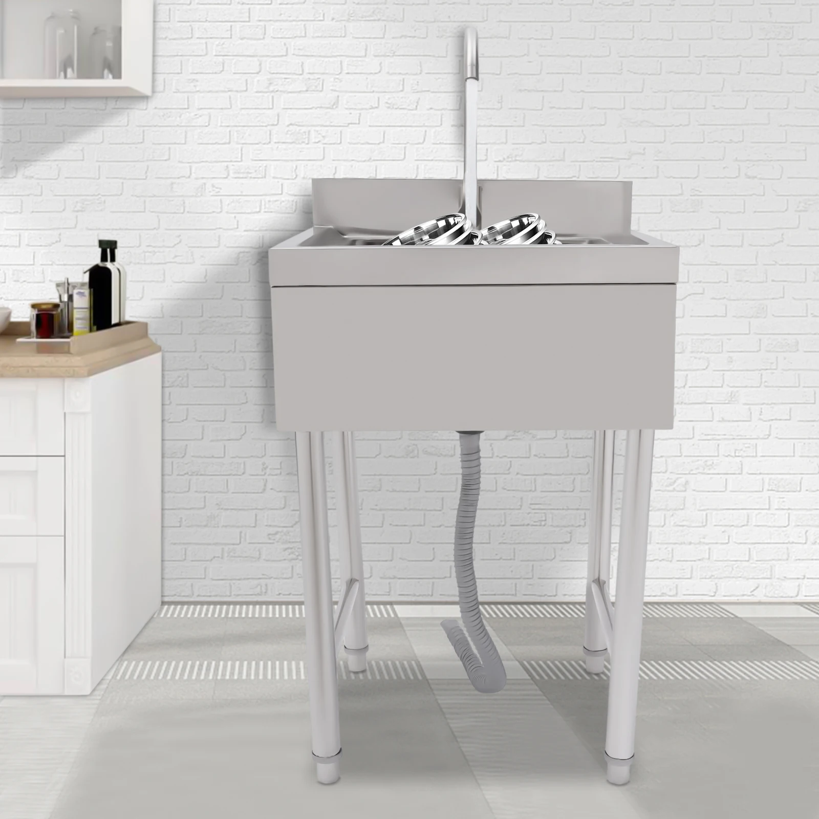 

1-Compartment Commercial Utility Sink 201 Stainless Steel Kitchen Sink with Faucet & Pipes