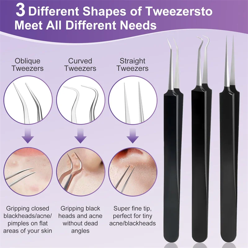 내성 모발 트위저 여드름 블랙헤드 제거 바늘, 블랙 도트 클리너, 모공 클리너, 딥 클렌징 페이스 스킨 케어 도구