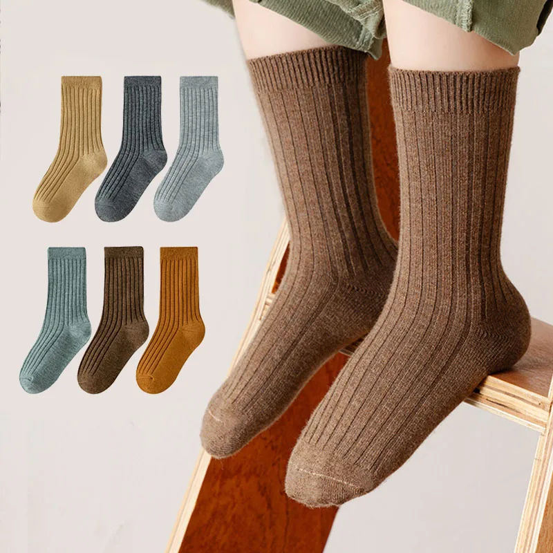 3 Pairs/Lot Children Socks Autumn Winter New Korean Style Solid Color Kids Socks Warm Baby Tube Sock