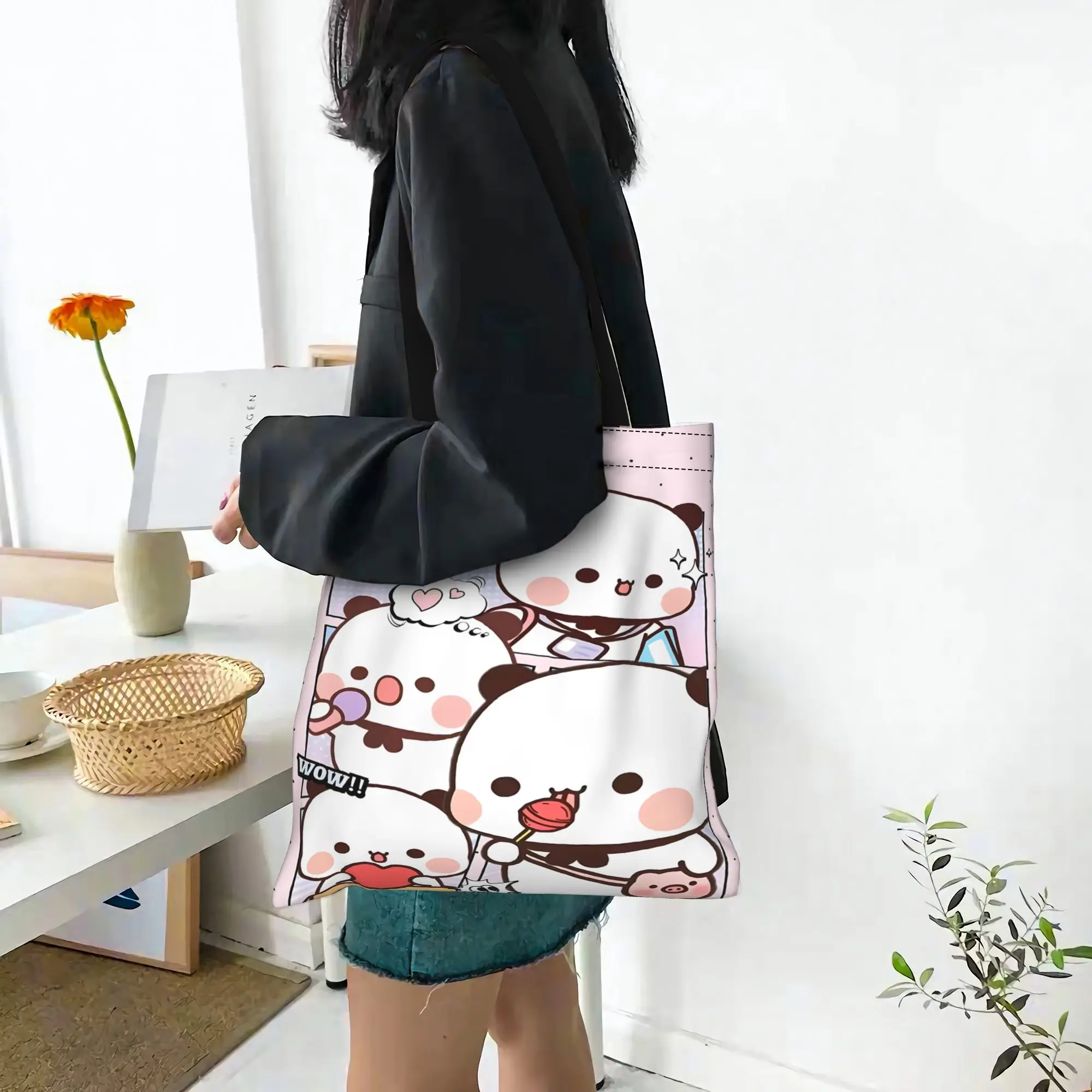 

Холщовая сумка-шоппер 2026: «Первый день в школе» с медведями Бубу и Дуду, женская сумка через плечо