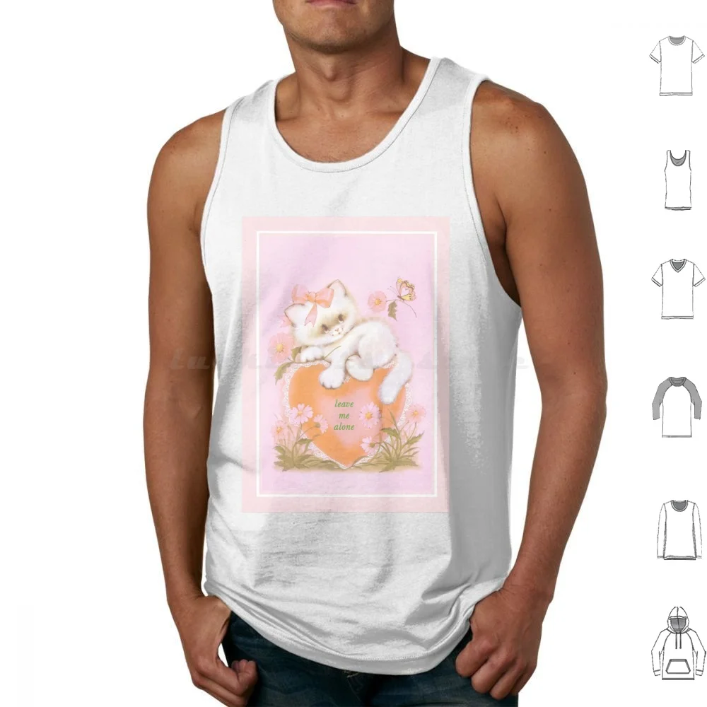 Leave Me Alone-Cute 80's Writing Paper With Ironic Teen Quote Tank Tops Print Cotton 80s Cat Kitty Cute Funny Quote