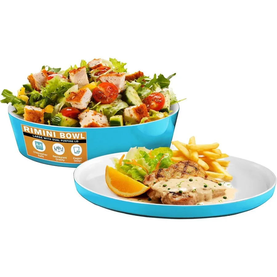 

Rimini Large Teal Bowl DualPurpose Lid Plate Dishwasher Safe Meal Prep Pasta Fruits Salad Serving Bowl 10.3 × 10.3 × 2.7 inches