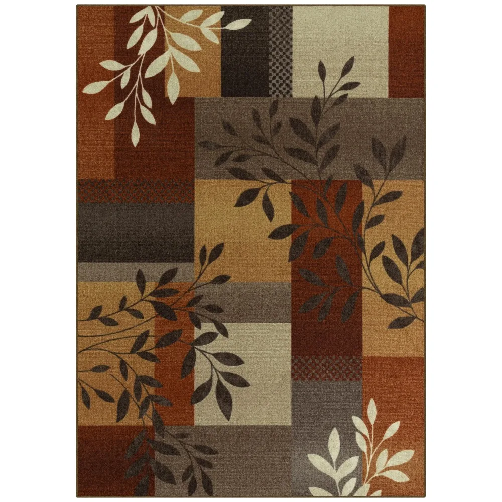 

Traditional Leaf Block Rust Brown Print Indoor Area Rug, 4'x5'4