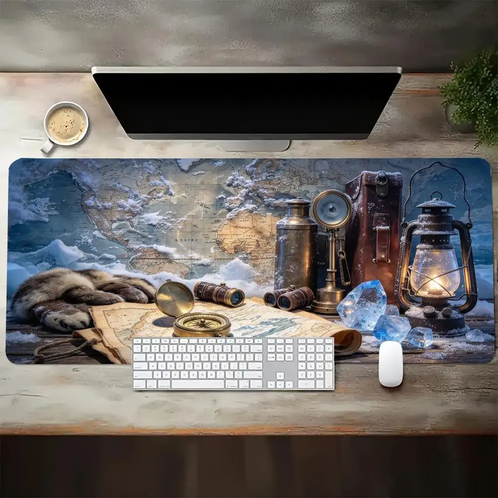 Retro Explorer Oil Lamp Map Play Mat Smooth Cloth Surface Thick Rubber Precision Tracking For Home Gaming Decor