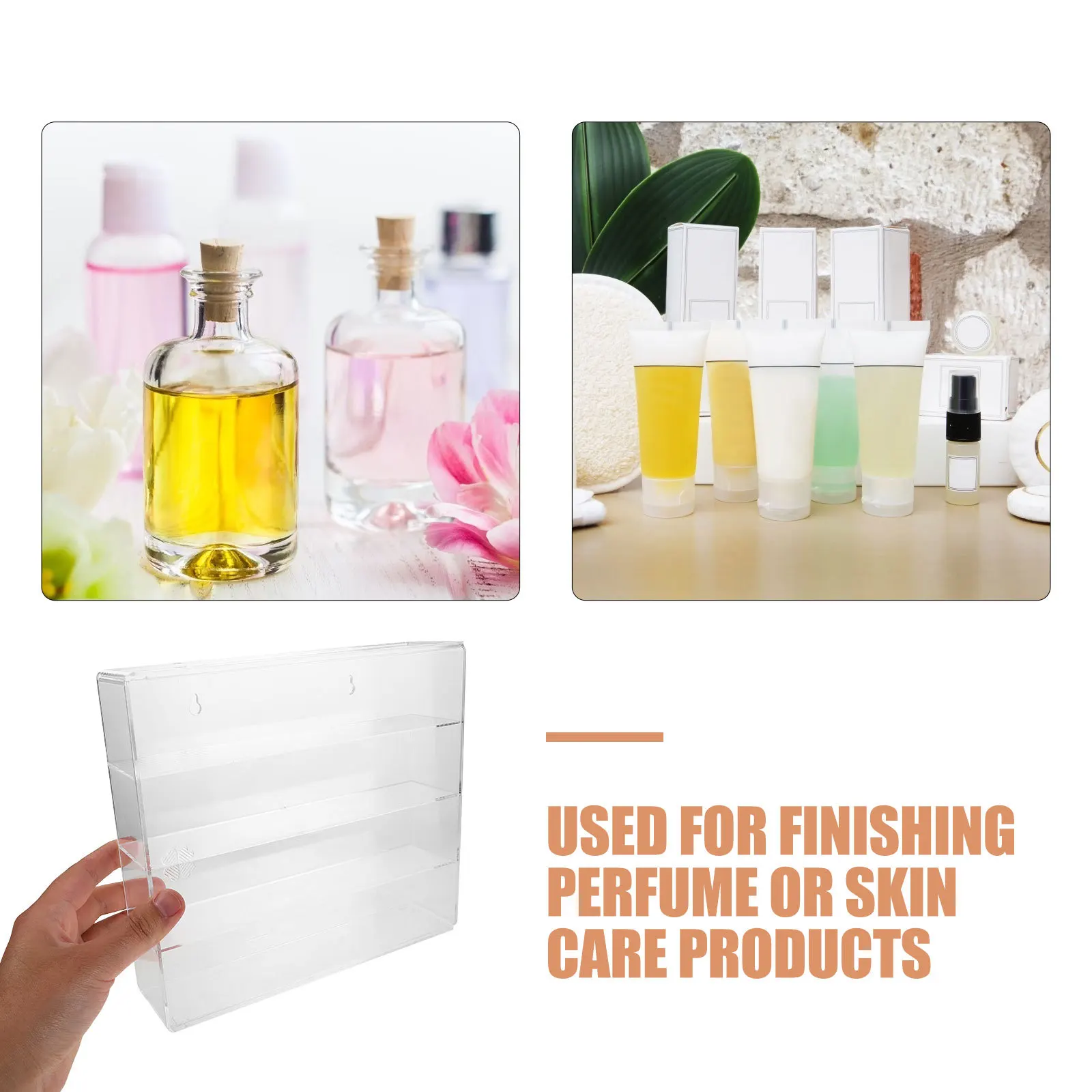 Organizador de maquiagem transparente, caixa de armazenamento com 4 divisórias removíveis, batom, cuidados com a pele, perfume, óleo essencial, suporte de vaidade