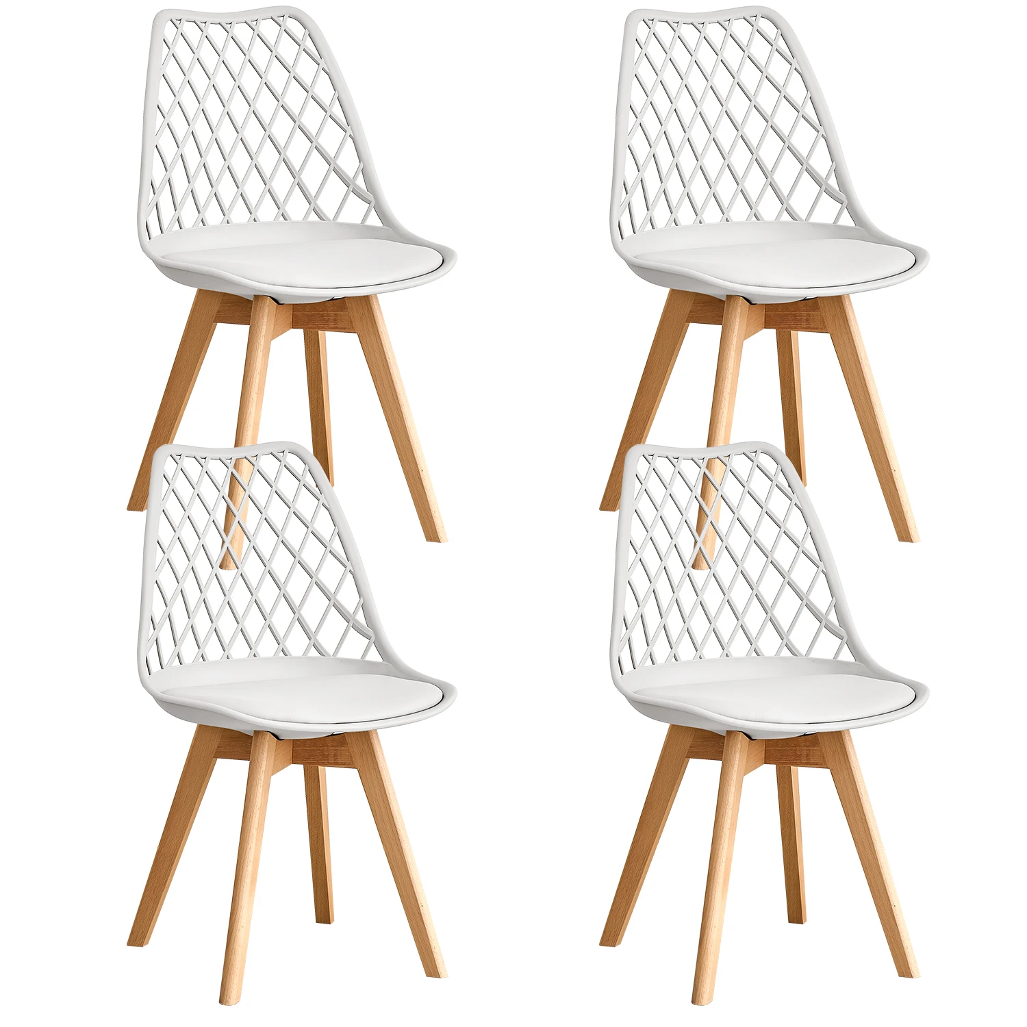 Ensemble de 4/6 chaises de salle à manger modernes à dossier en maille avec pieds en bois massif et coussins rembourrés, pour salle à manger/chambre à coucher, chaise de café