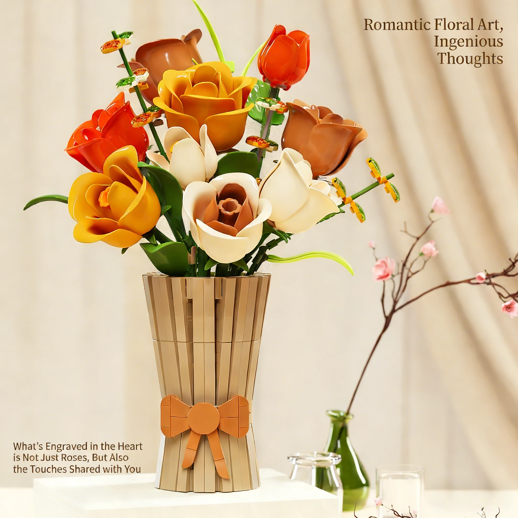 MJ BLOCK Rose Potted House Decoration Creativiteit MOC Model Bricks DIY Bloemen Speelgoed Bouwsteen Geschenken voor meisjes Volwassenen