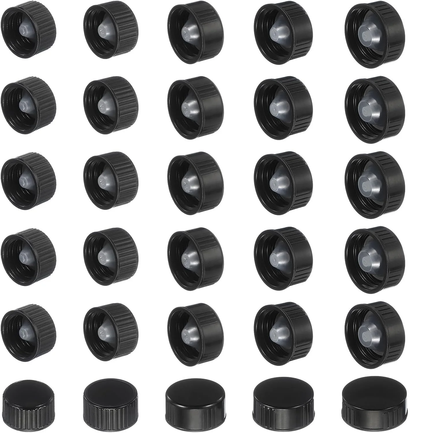 1000pcs Phenolic Resin Cover 18mm/20mm/22mm/24mm/28mm Black Poly Seal Screw Caps for Daily Food, Cosmetics Bottles