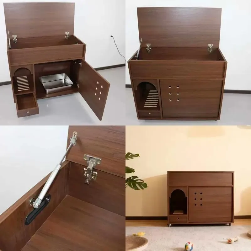 Modern Large Cat Litter Box Cabinet Top Opening Side Entry Enclosed Pet House Dog Cage Villa Room Furniture