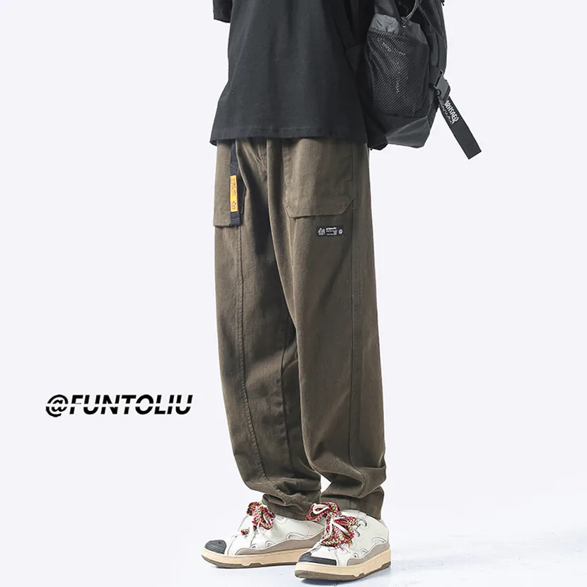 

Pure Cotton Men's Spring Autumn Thin Straight Casual Loose Sports Pants Simple Color Harem Summer Trendy Long Trousers