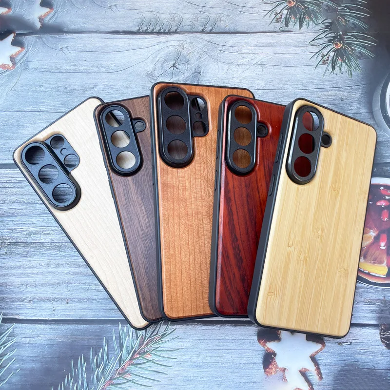 Prawdziwe drewniane etui na Samsung Galaxy S26 S25 S24 Ultra Plus, naturalny orzech, bambus, miękki bumper, pełna ochrona aparatu. — zdjęcie produktu 4