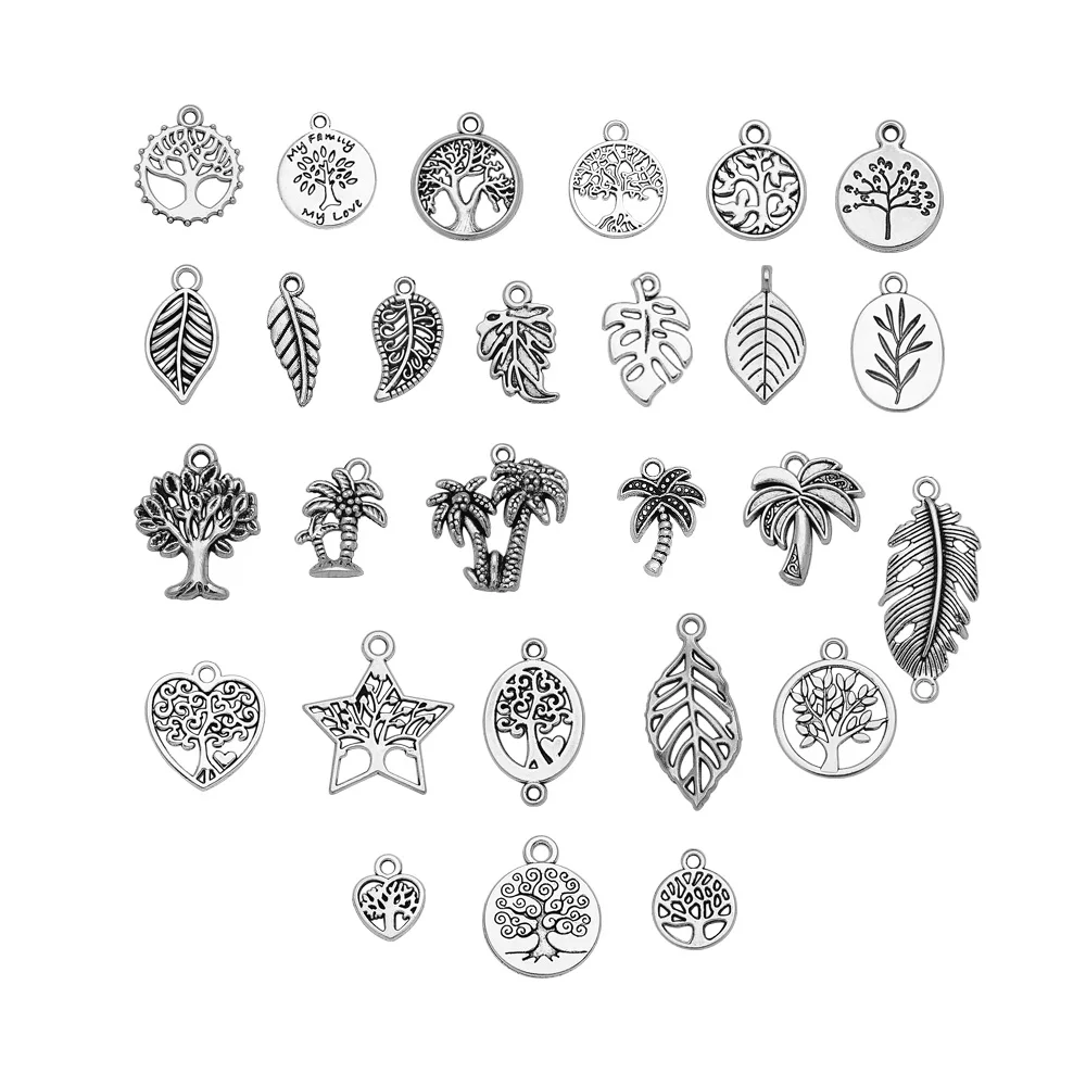30pcs 27 Style Tree Of Life Leaf Coconut Charms Pendant For DIY Bracelet Necklace Keychain Jewelry Making Findings Accessories