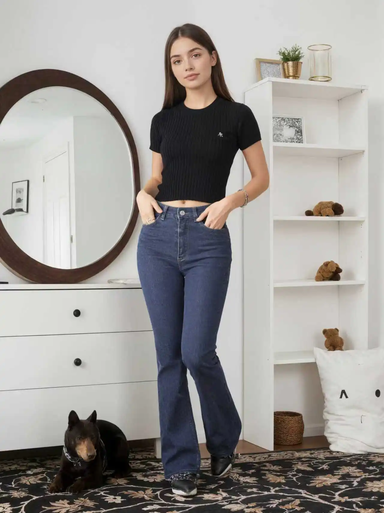 

Женские повседневные многофункциональные джинсы с карманами и расклешенными карманами