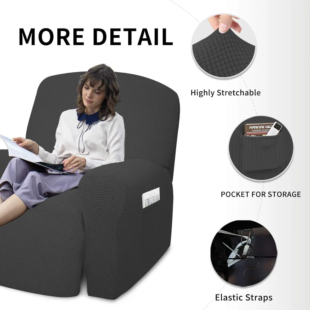 Oversized Recliner Sofa Cover Stretchy Elastic Bottom Poly Furniture Protector Soft Couch Cover for Easy-Going Living