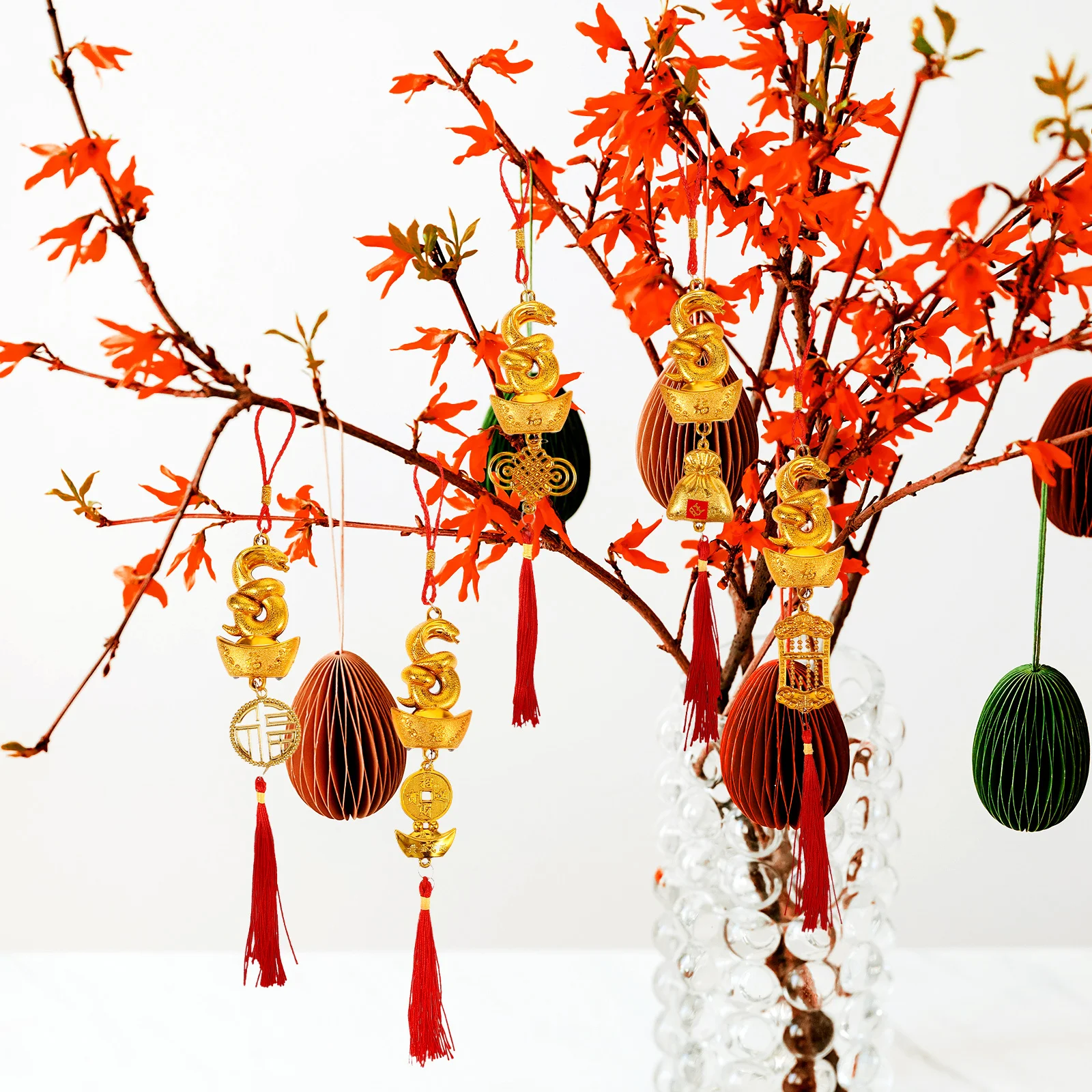 

5Pcs Chinese New Year Hanging Charms Lucky Snake Bonsai Pendants Spring Festival Decorative Pendant Home Office Car Hanging