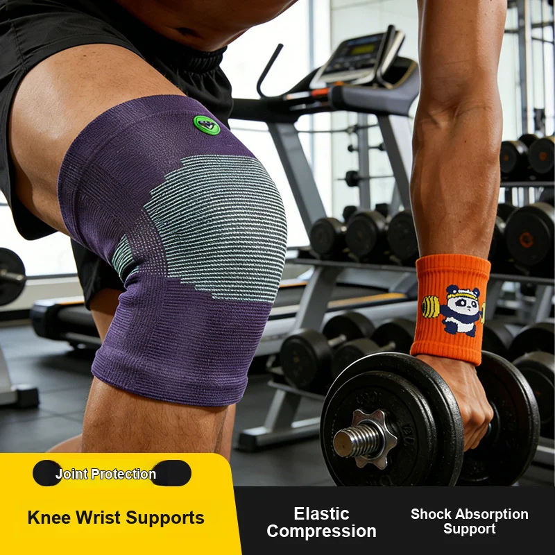 Weightlifting Knee Pads and Wrist Guards Set Knit Athletic Protector and Breathable for Squat Basketball and Fitness