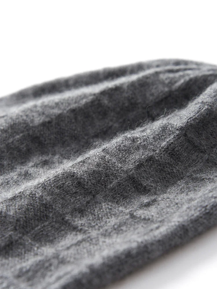 Women Check Texture Wool Cashmere Knitted Beanies 2023 Solid Winter Big Caps Men Rib Hem Hat Soft Hat Unisex Warm Grid Bonnet