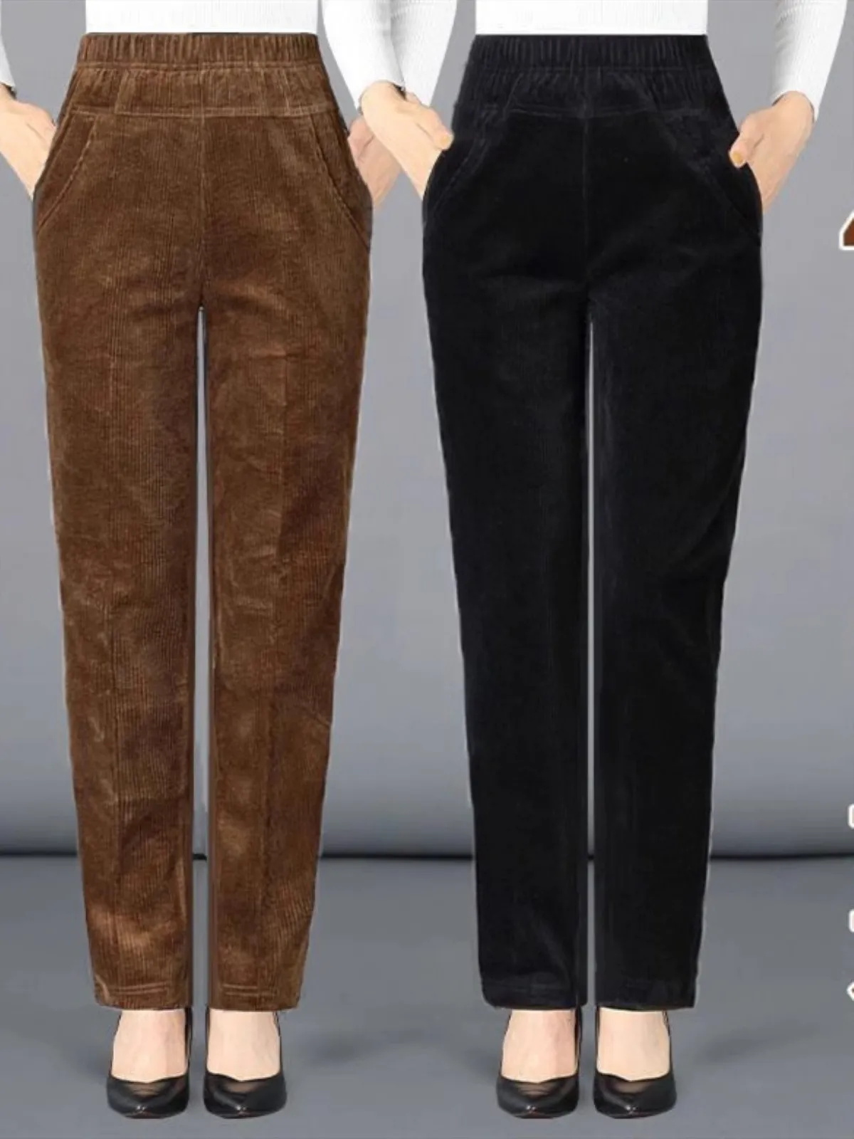 

Вельветовые брюки с высокой талией на подкладке, женские повседневные брюки из овчины с высокой талией и рисунком, осень-зима, корейские брюки для поездок на работу и ветер